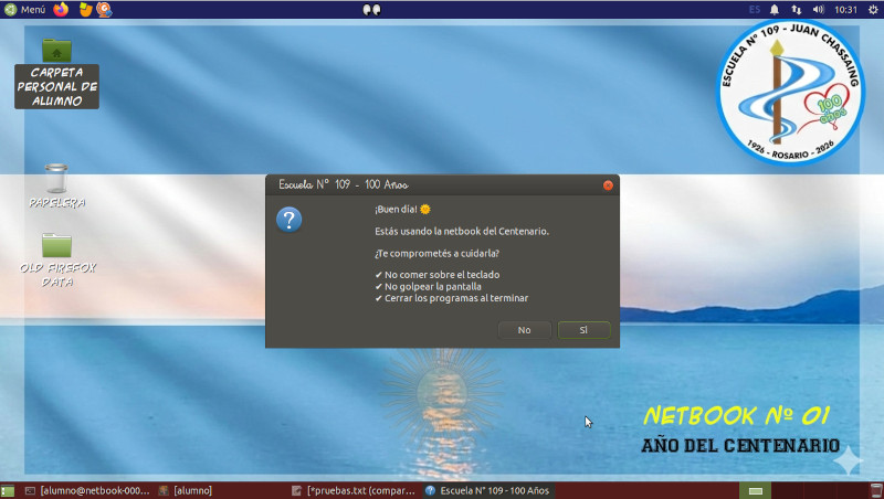 Mensaje de bienvenida zenity